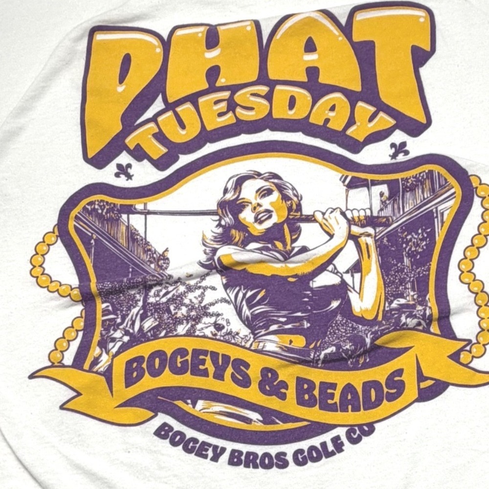 Bogey Bros Golf Co Phat Tuesday Bogeys & Beads Mardi Gras Graphic Tee Shirt L